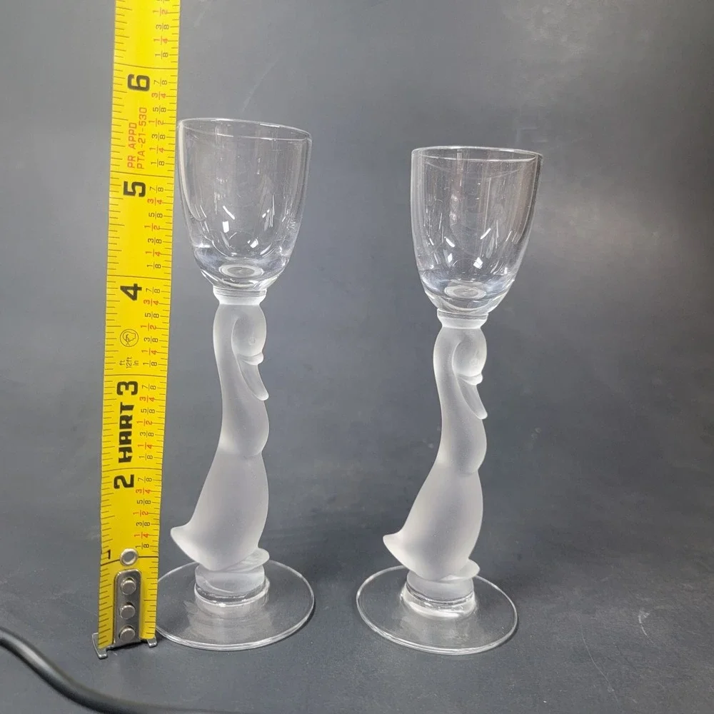 Heisey Glass 2 Frosted Goose Stem‎ Wine Glass 1940's Heisey Animals & Figurines